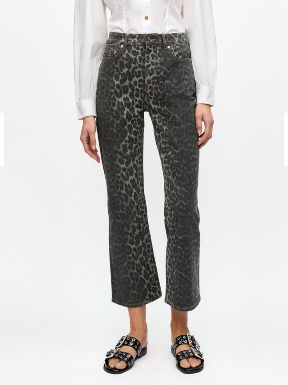 Ganni Betzy Jeans in Grey Leopard Print - Picture 1 of 2